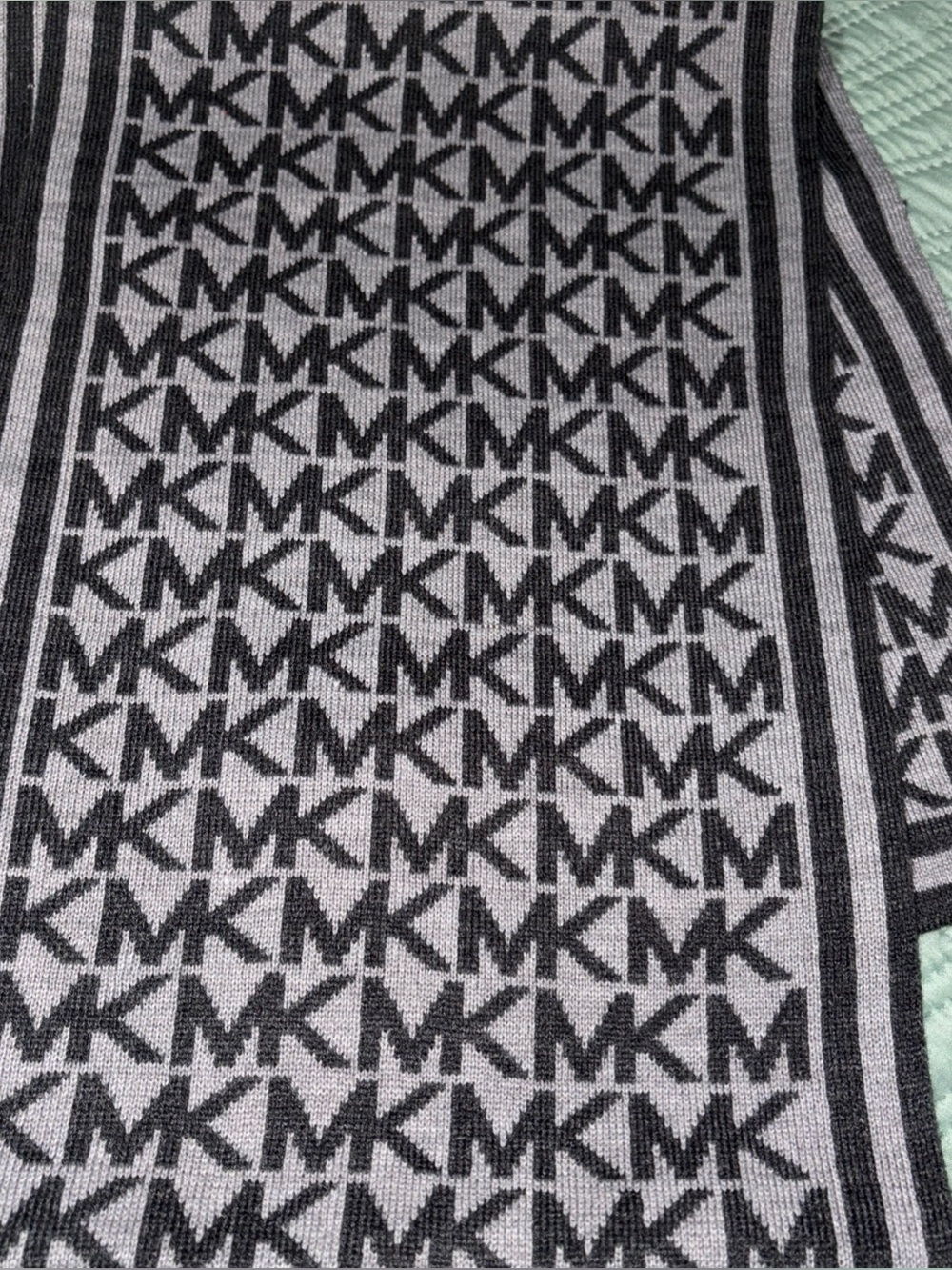 MICHAEL KORS  All over logo design gray on gray 60" scarf 100% acrylic PERFECT!